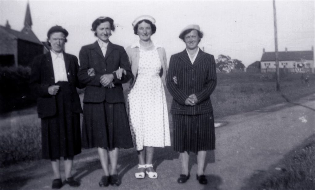 Lilly , Elsie , Olive, and Ethel Bate on Hankelow Green in the late 1930s - image &copy; Des Butler